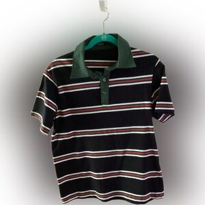 Designer inspired striped polo shirt; black, red & green. Size XL (fits as L)